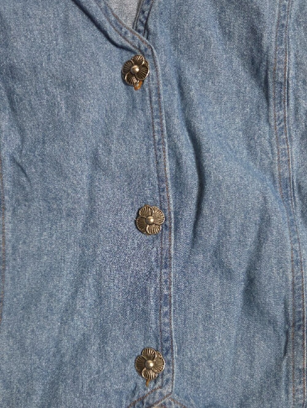 Vintage 90s Alabuy Denim Vest Womens L Western Concho Floral Buttons Tie Back - Picture 3 of 4